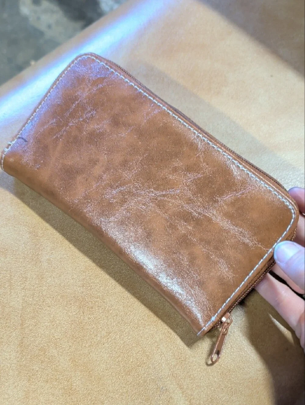 Rosetti Cognac Brown Zip Wallet with Gold Logo